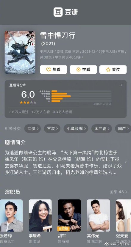 雪中悍刀行開分6.0分 雪中悍刀行評分6.0分